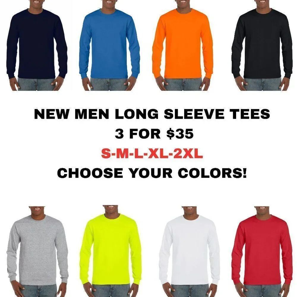 NEW MEN CREW NECK T-SHIRT LONG SLEEVE 3 FOR $35 PICK YOUR OWN COLORS!